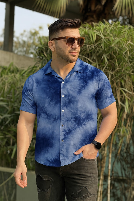Half Sleeve- Linen Navy Tie Dye