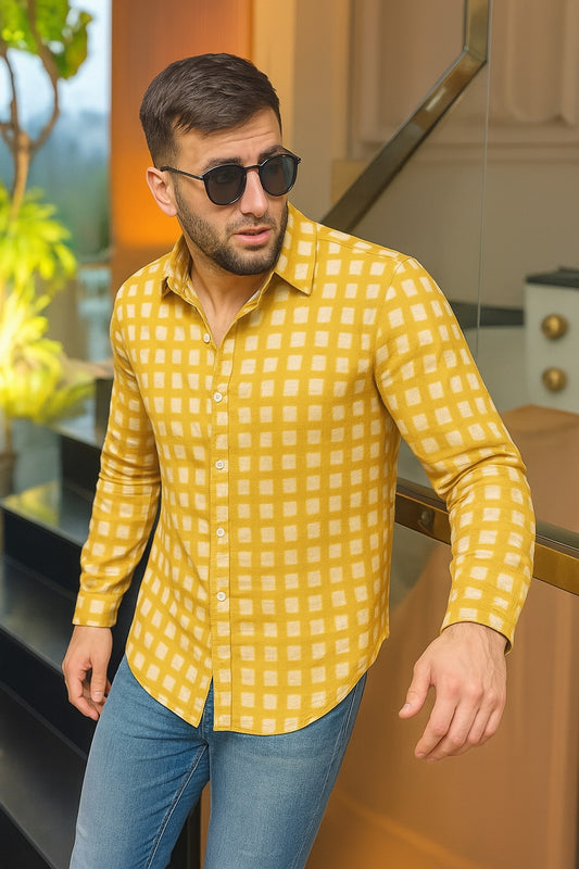 Casual Shirt- Linen Honey Block Print