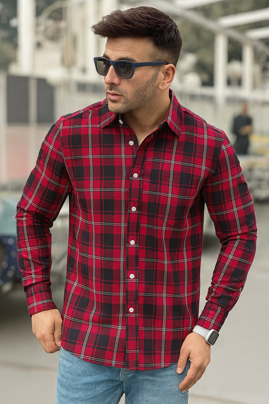 Casual Shirt- Navy Red Check
