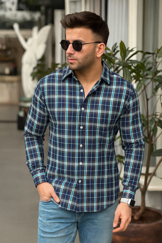 Casual Shirt- Navy Frozi Line Check