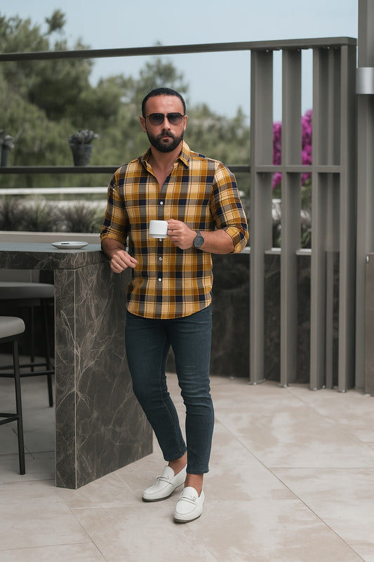 Casual Shirt- Cotton Camel Check