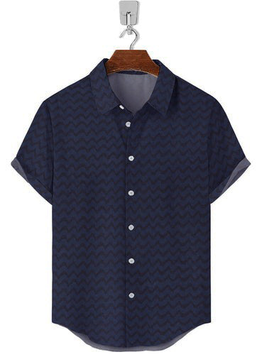 Half Sleeve- Linen Navy Wave Line