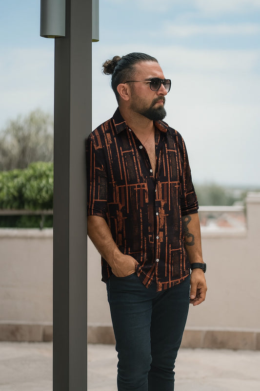 Casual Shirt- Linen Black Random Print