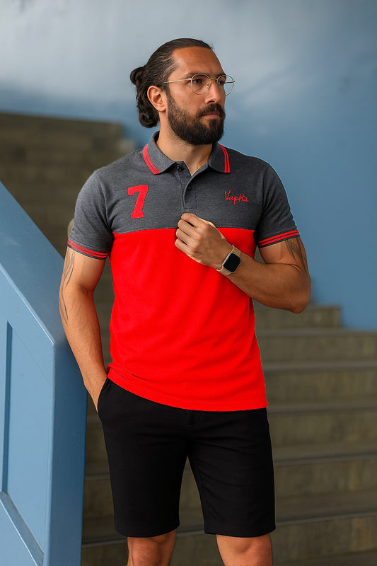 Men Polo Shirt Export Quality-GreyRed