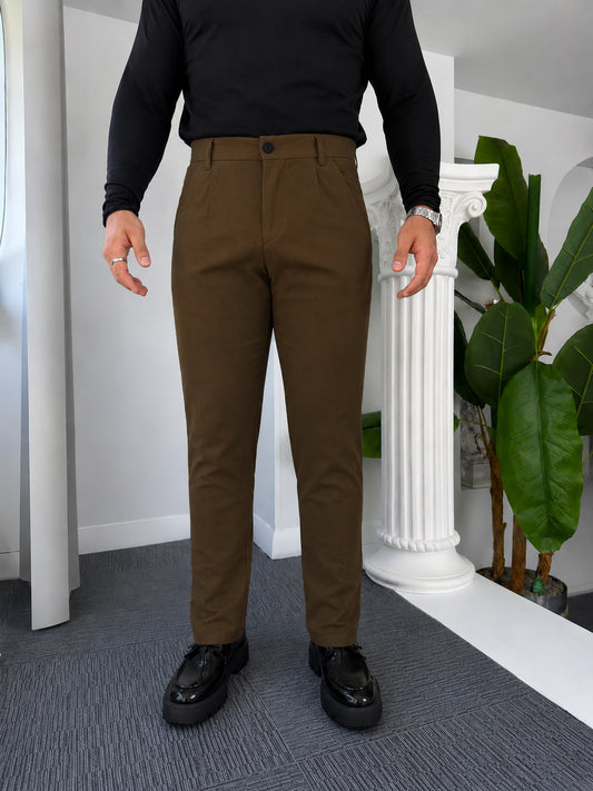 Self Texture Knitted Cotton Slim fit Pant-Camel Brown