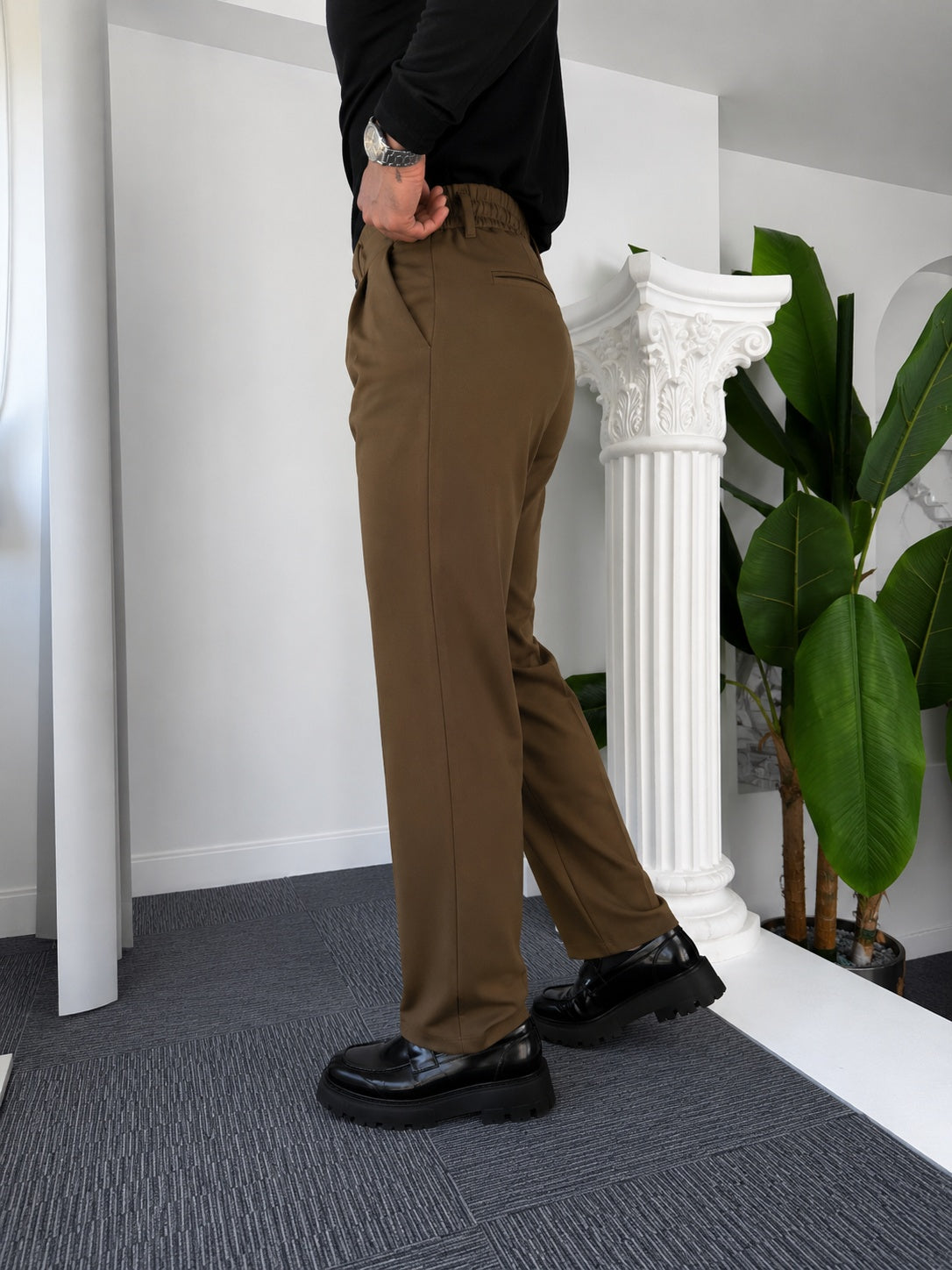 Self Texture Knitted Cotton Pant-Camel Brown