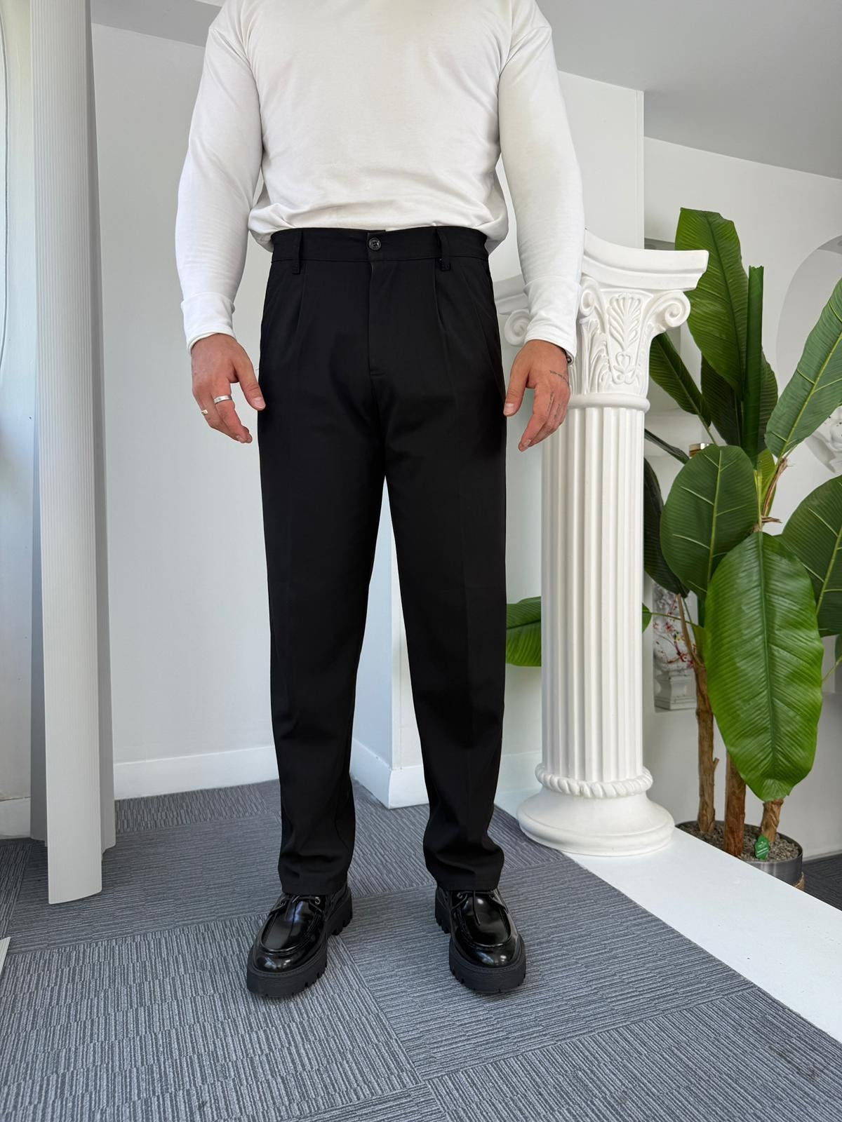Self Texture Cotton Knitted Pant-Black