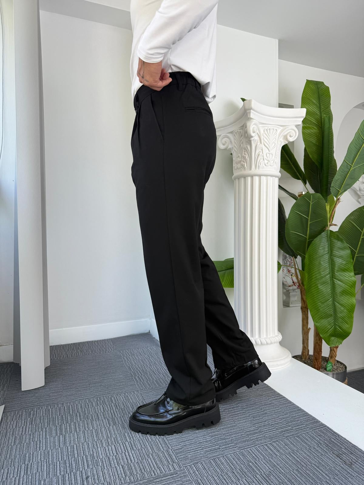 Self Texture Cotton Knitted Pant-Black