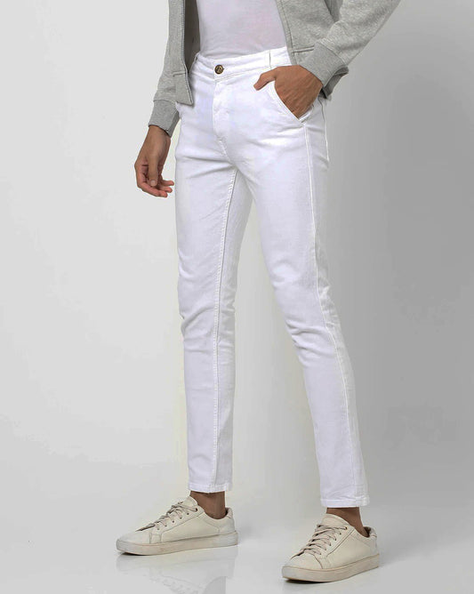 Solid White Ankle Fit Denim Slim Jeans