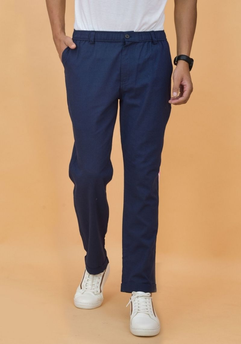 Casual Denim Cotton Pant Trouser-Navy Blue
